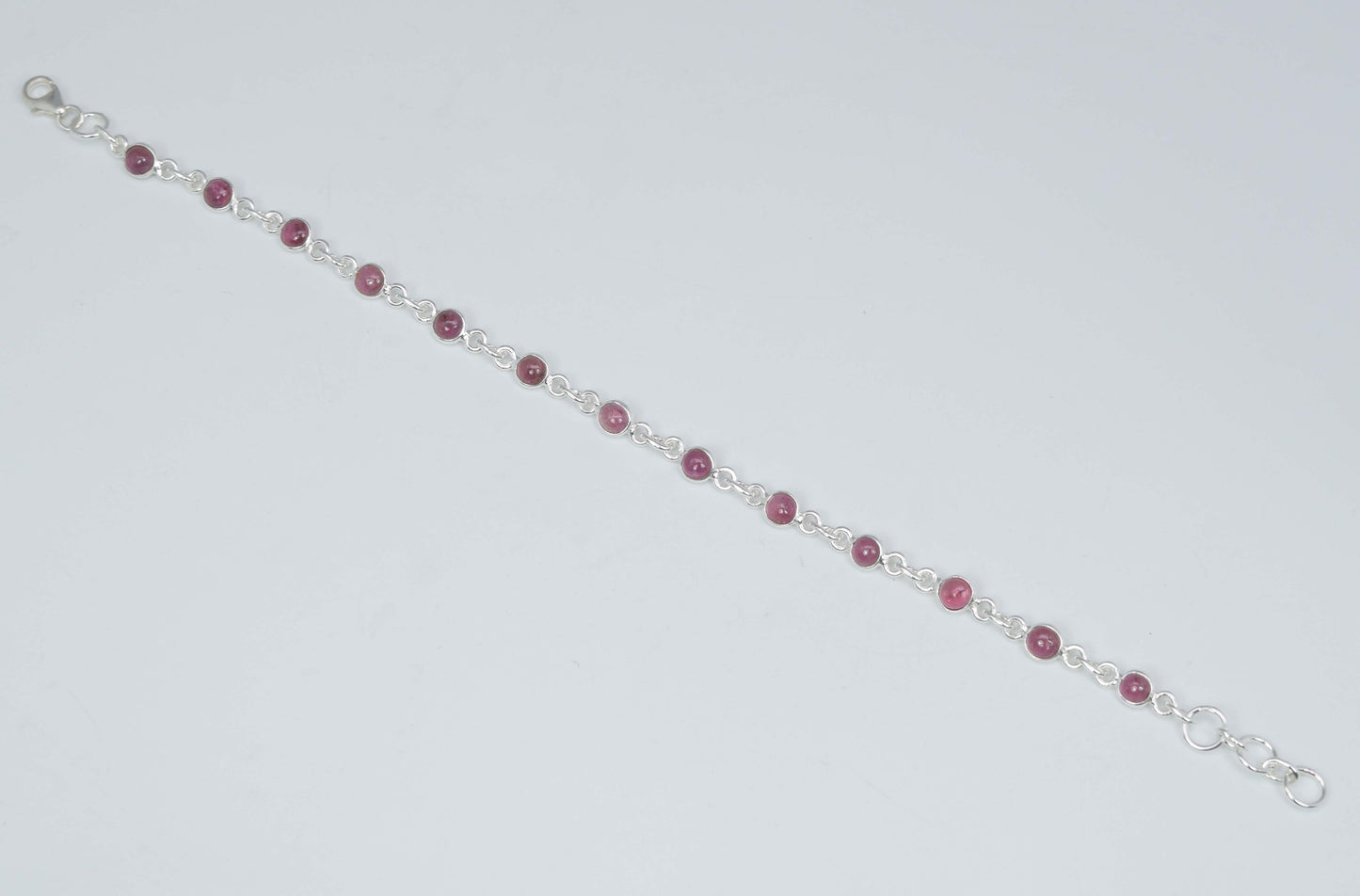 925 Solid Sterling Silver Pink Tourmaline HANDMADE BRACELET-8 Inch