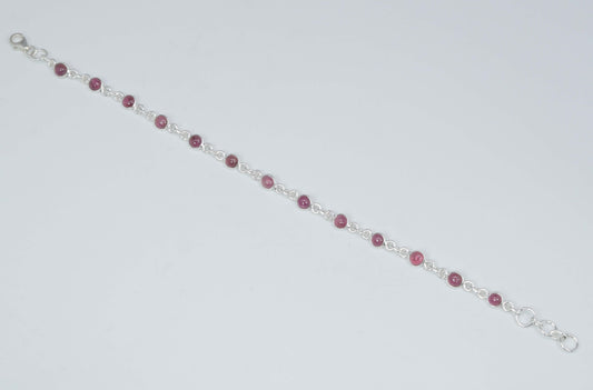 925 Solid Sterling Silver Pink Tourmaline HANDMADE BRACELET-8 Inch