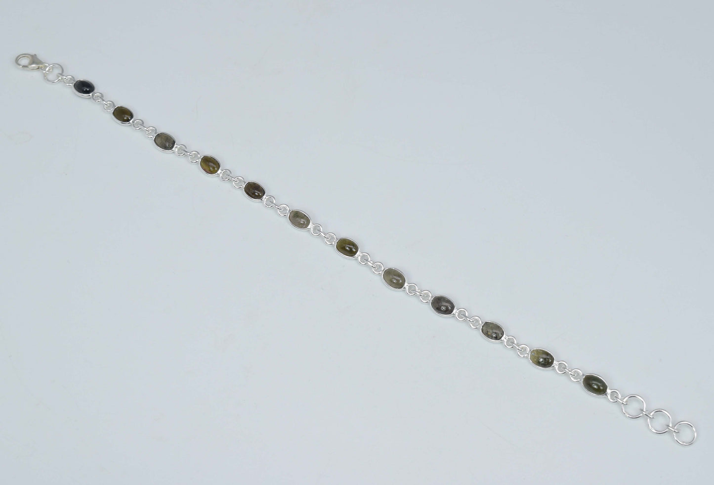 925 Solid Sterling Silver Green Tourmaline HANDMADE BRACELET-8 Inch