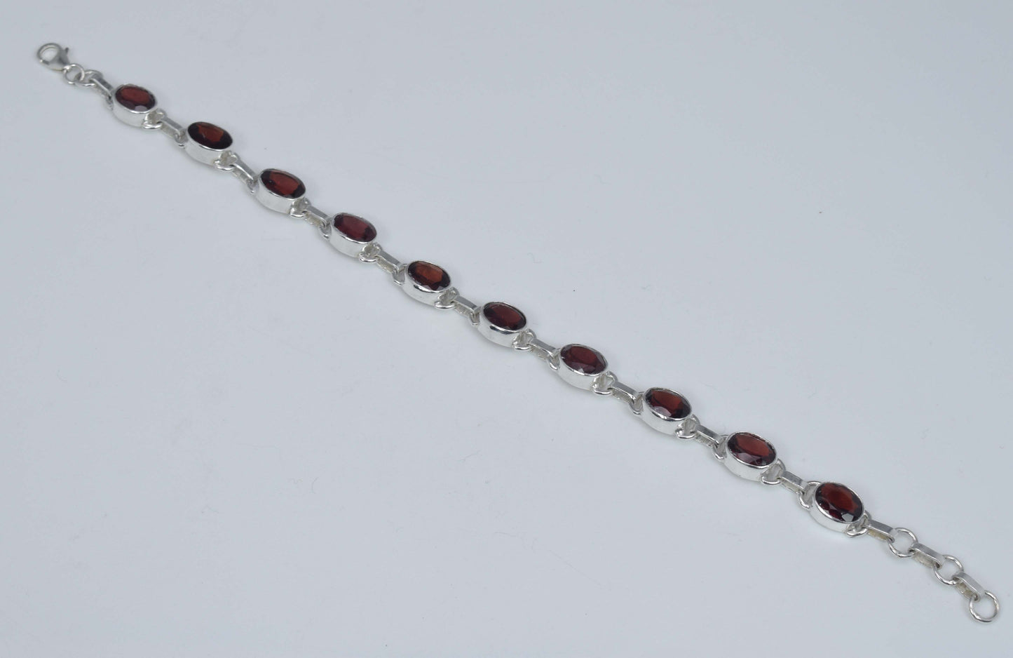 925 Solid Sterling Silver Red Garnet HANDMADE BRACELET-7.6 Inch