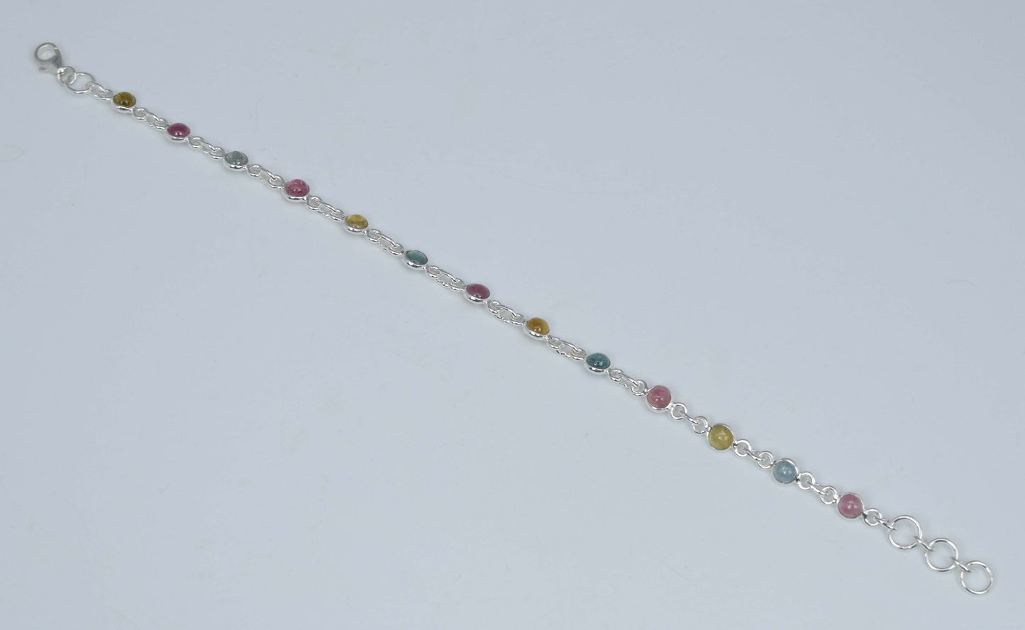 925 Solid Sterling Silver Tourmaline HANDMADE BRACELET-8 Inch