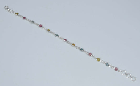 925 Solid Sterling Silver Tourmaline HANDMADE BRACELET-8 Inch