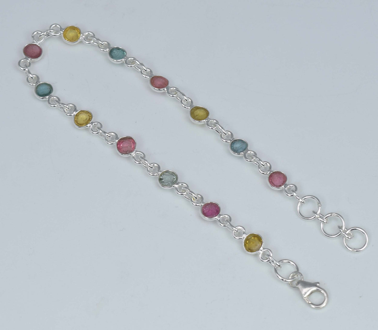 925 Solid Sterling Silver Tourmaline HANDMADE BRACELET-8 Inch