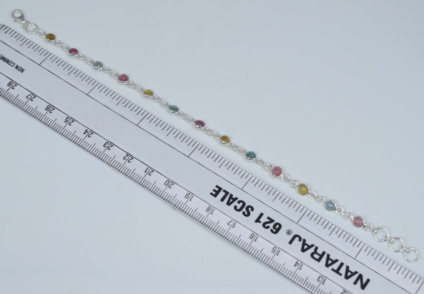 925 Solid Sterling Silver Tourmaline HANDMADE BRACELET-8 Inch