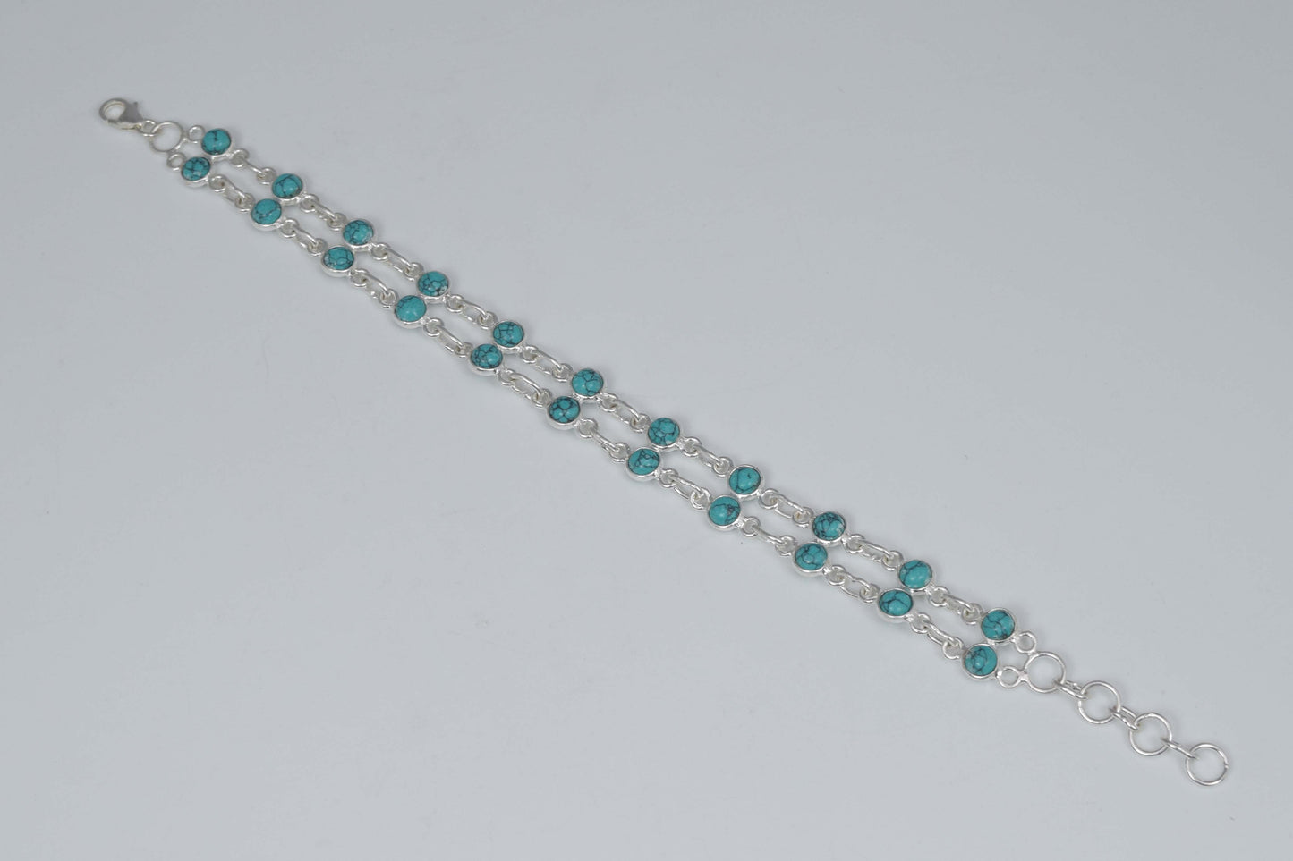 925 Solid Sterling Silver Blue Turquoise HANDMADE BRACELET-7.5 Inch