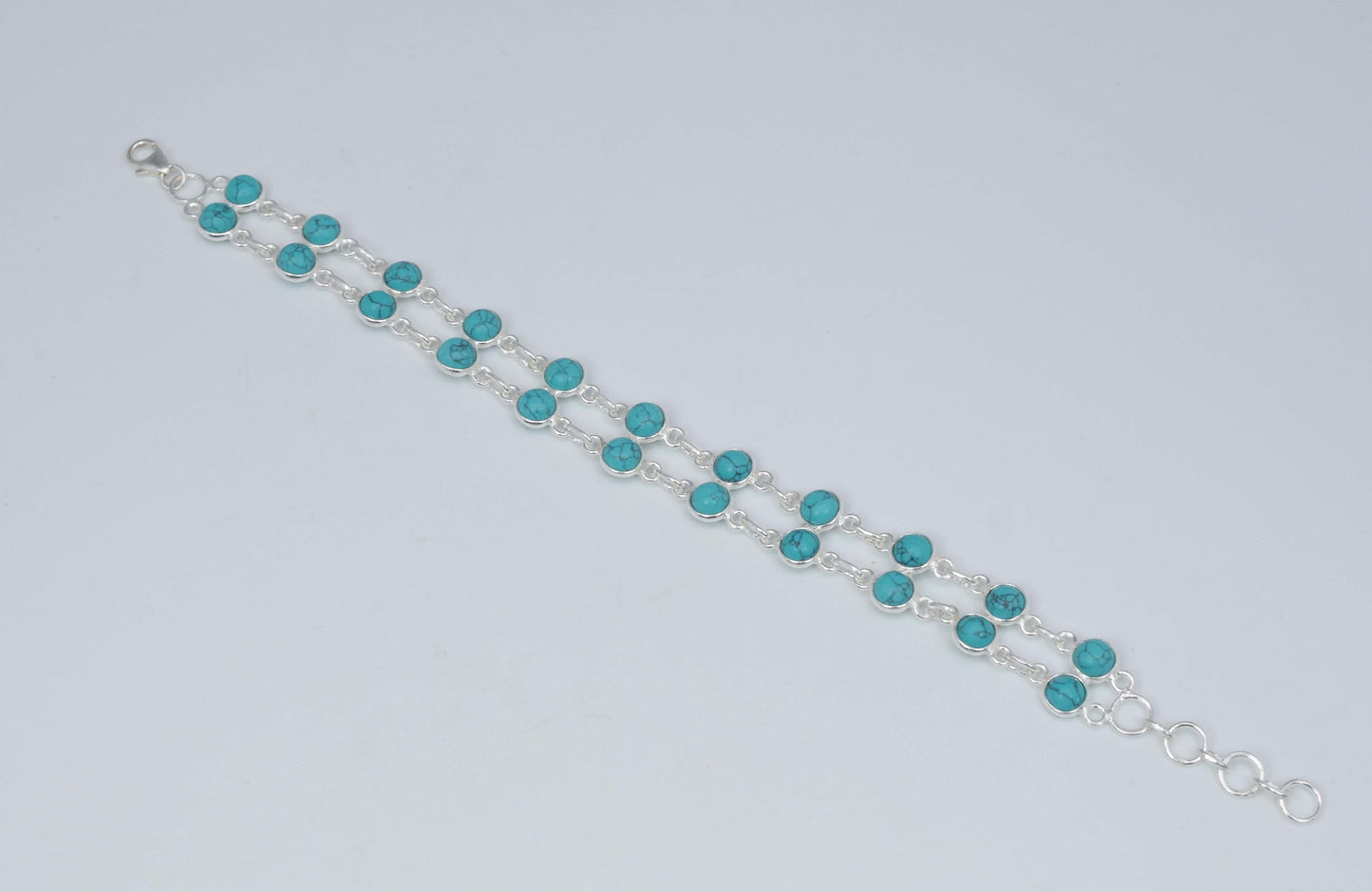 925 Solid Sterling Silver Blue Turquoise HANDMADE BRACELET-7.5 Inch