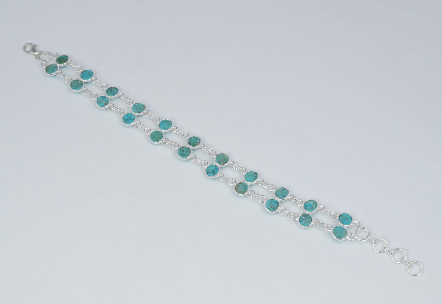 925 Solid Sterling Silver Blue Turquoise HANDMADE BRACELET-7.5 Inch