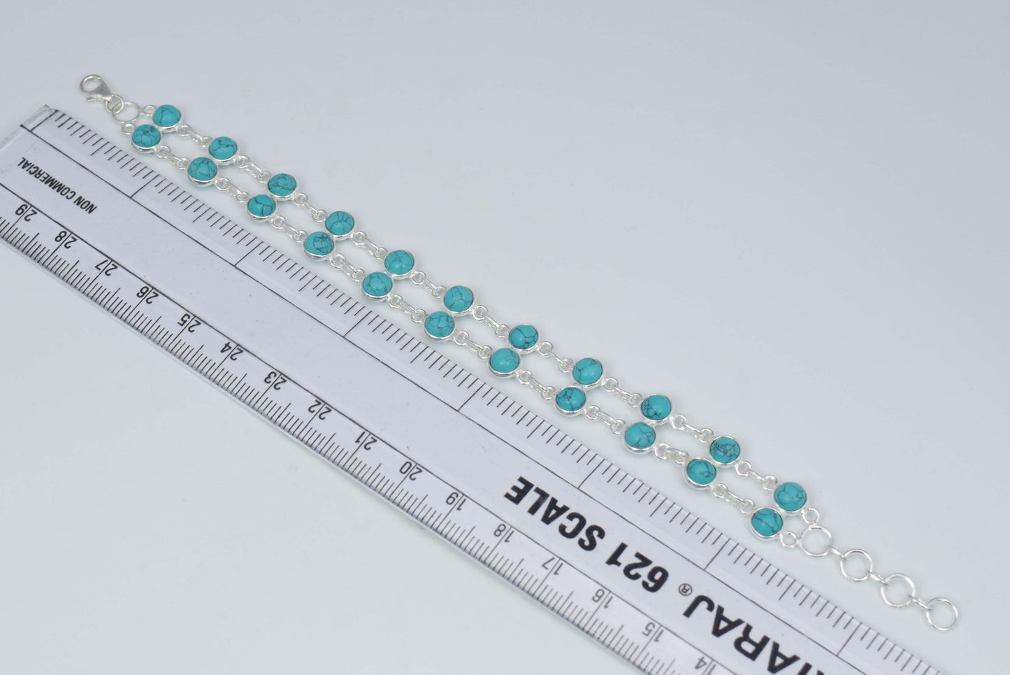 925 Solid Sterling Silver Blue Turquoise HANDMADE BRACELET-7.5 Inch