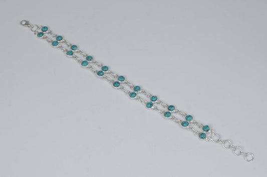 925 Solid Sterling Silver Blue Turquoise HANDMADE BRACELET-7.5 Inch