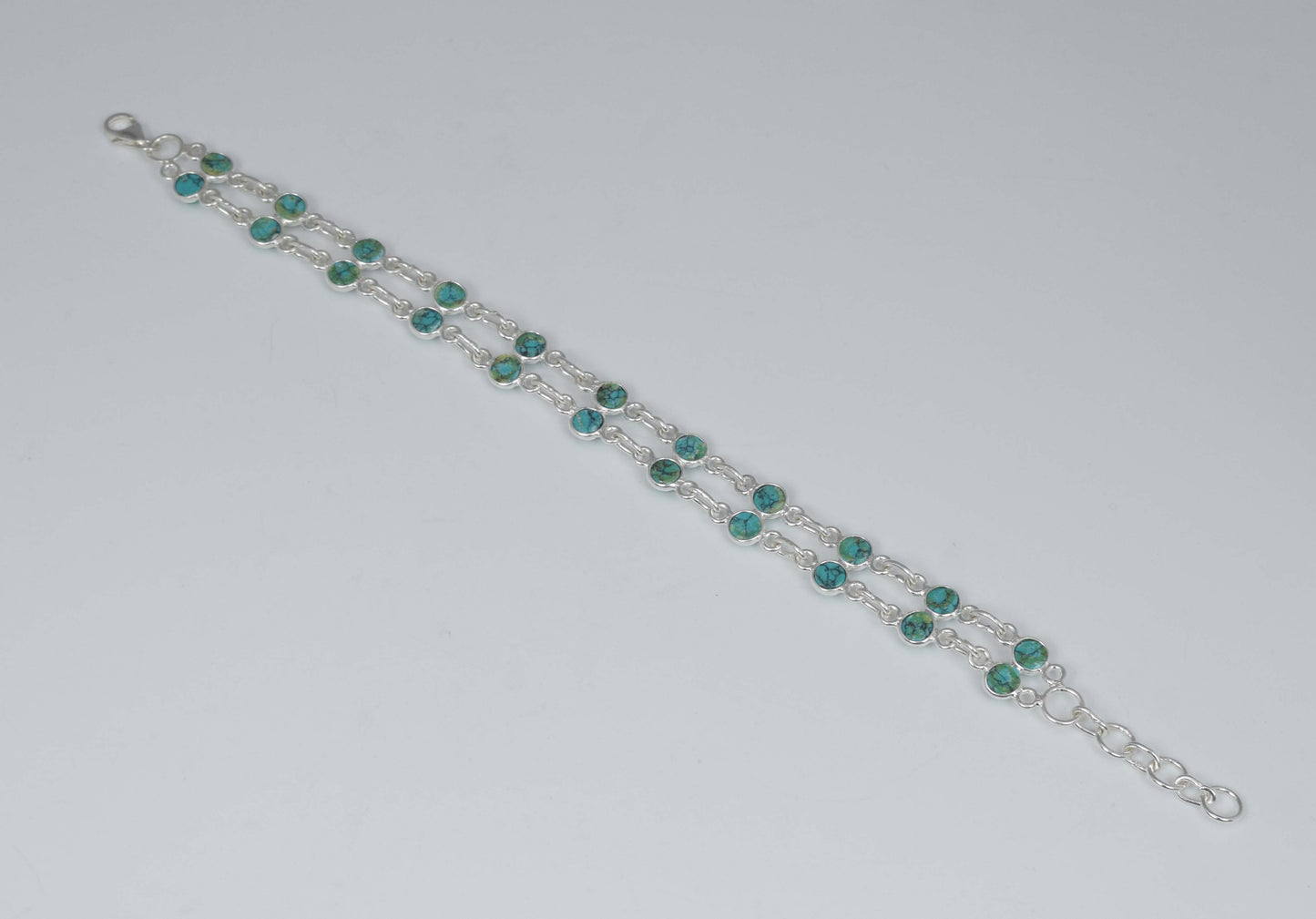 925 Solid Sterling Silver Blue Turquoise HANDMADE BRACELET-7.5 Inch