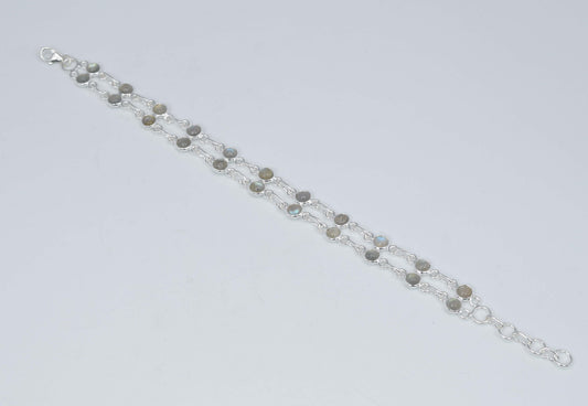 925 Solid Sterling Silver Labradorite HANDMADE BRACELET-7.5 Inch