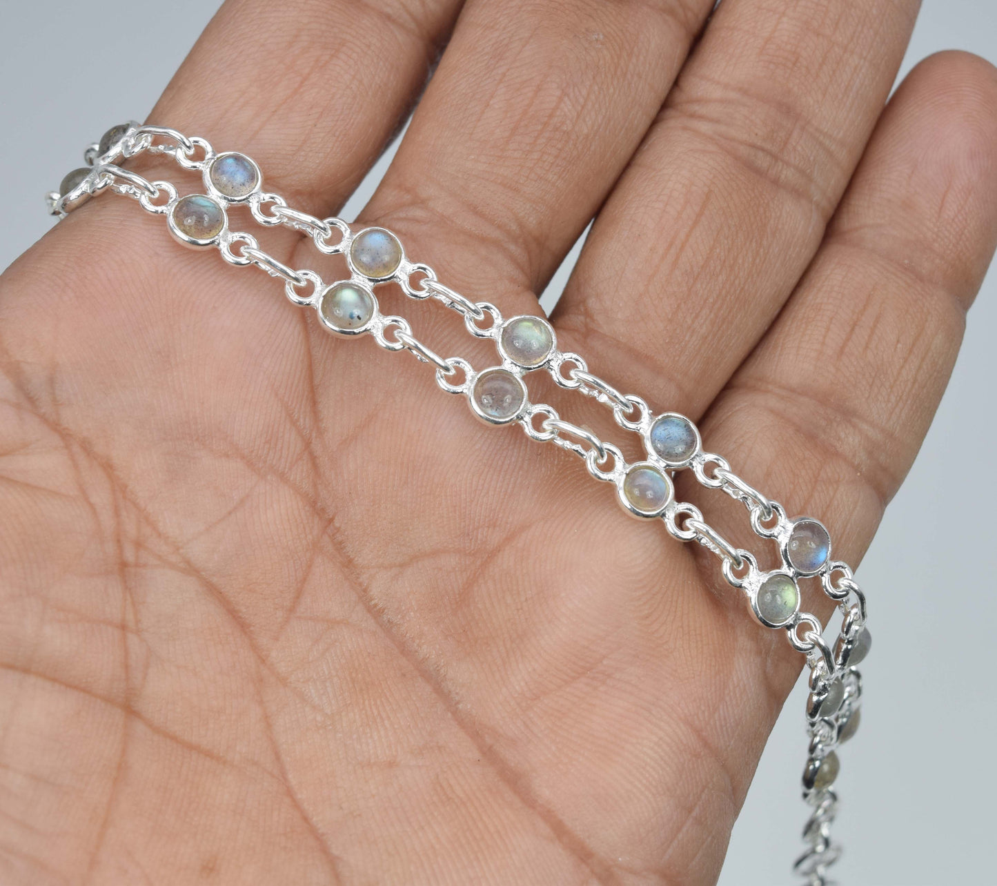 925 Solid Sterling Silver Labradorite HANDMADE BRACELET-7.5 Inch