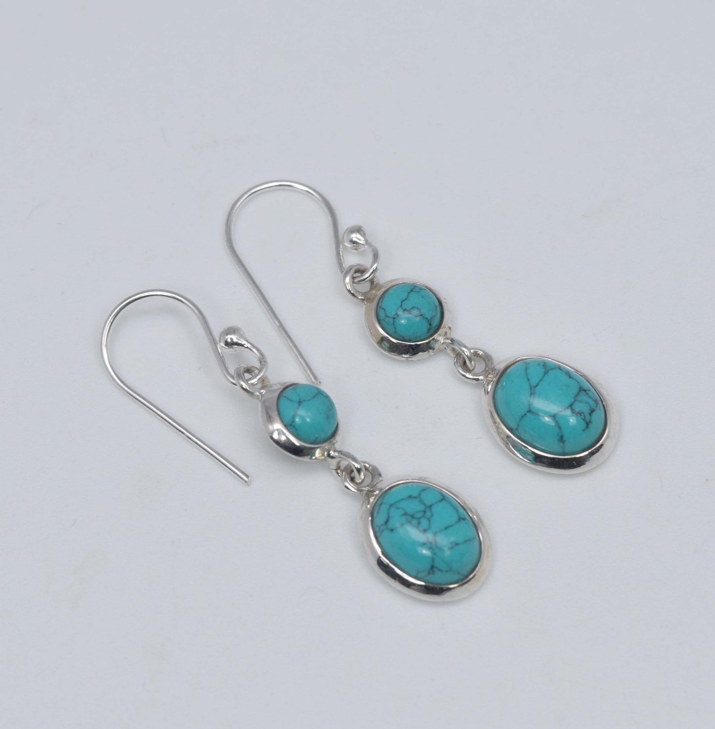 925 Solid Sterling Silver Two Stone Hook Earring - 3.5 Grams