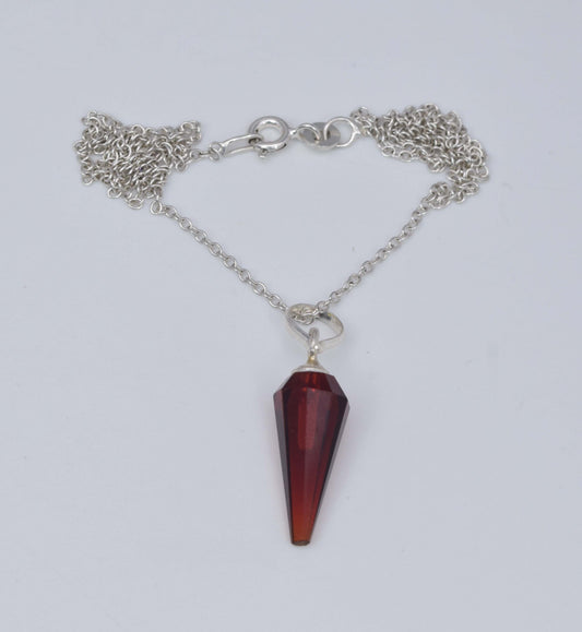 925 Solid Sterling Silver Faceted Garnet Quartz Chain Pendant-19 Inch