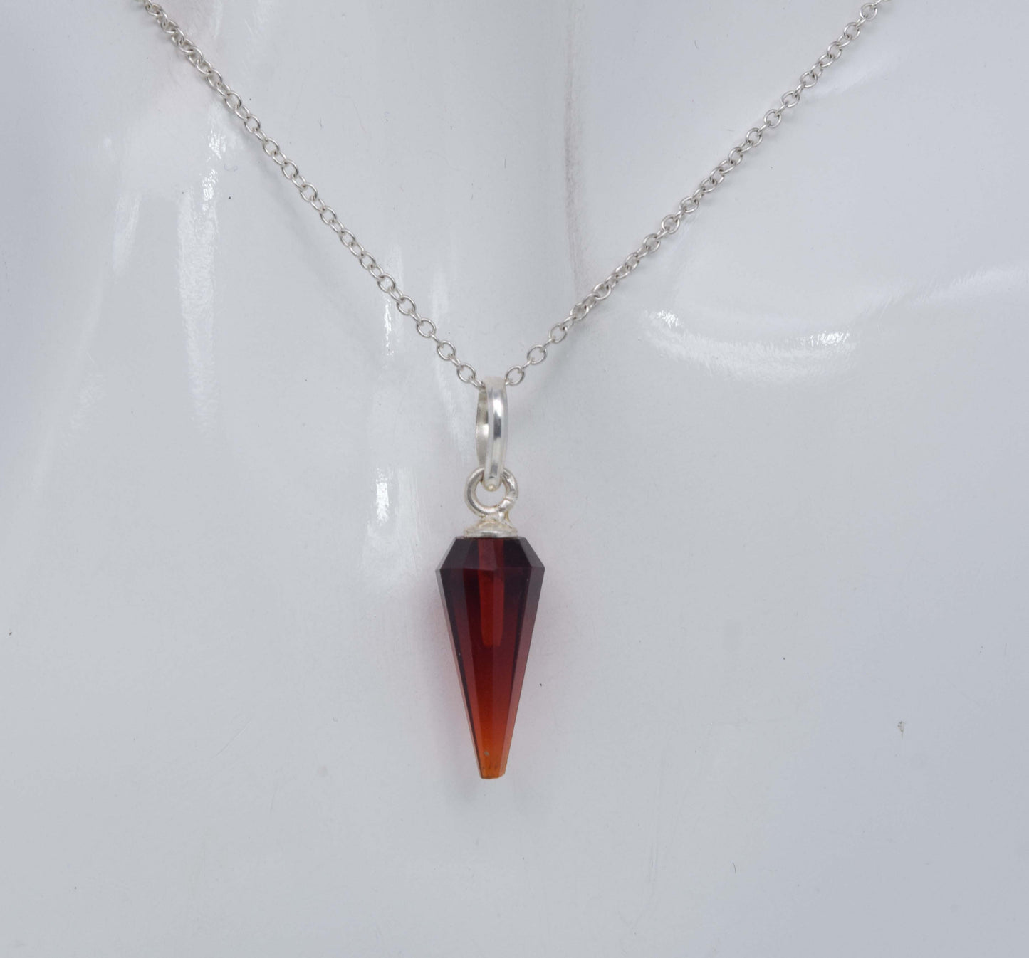 925 Solid Sterling Silver Faceted Garnet Quartz Chain Pendant-19 Inch