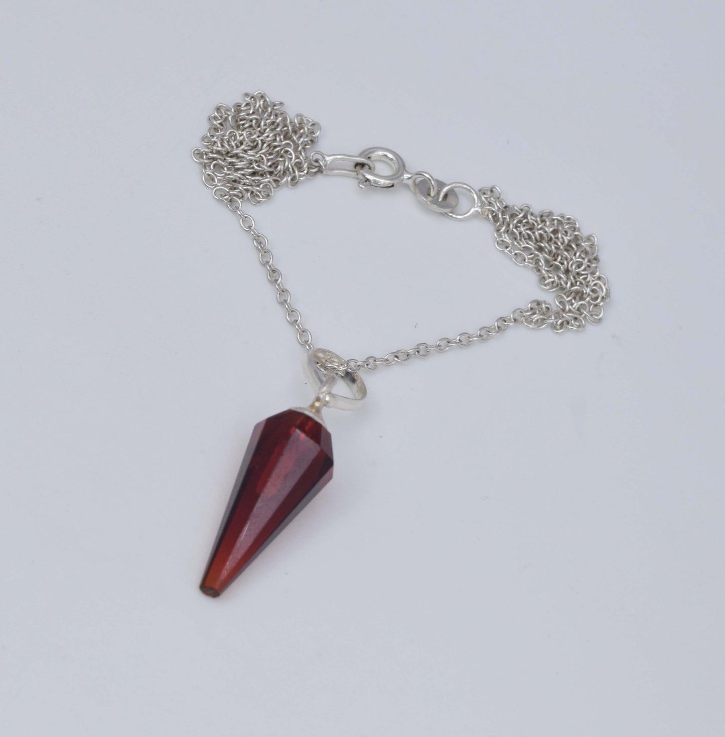 925 Solid Sterling Silver Faceted Garnet Quartz Chain Pendant-19 Inch