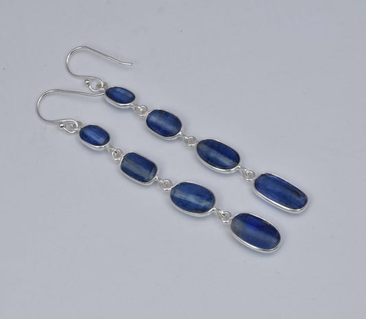 925 Solid Sterling Silver Faceted Blue Tanzanite Hook Earring-3 Inch