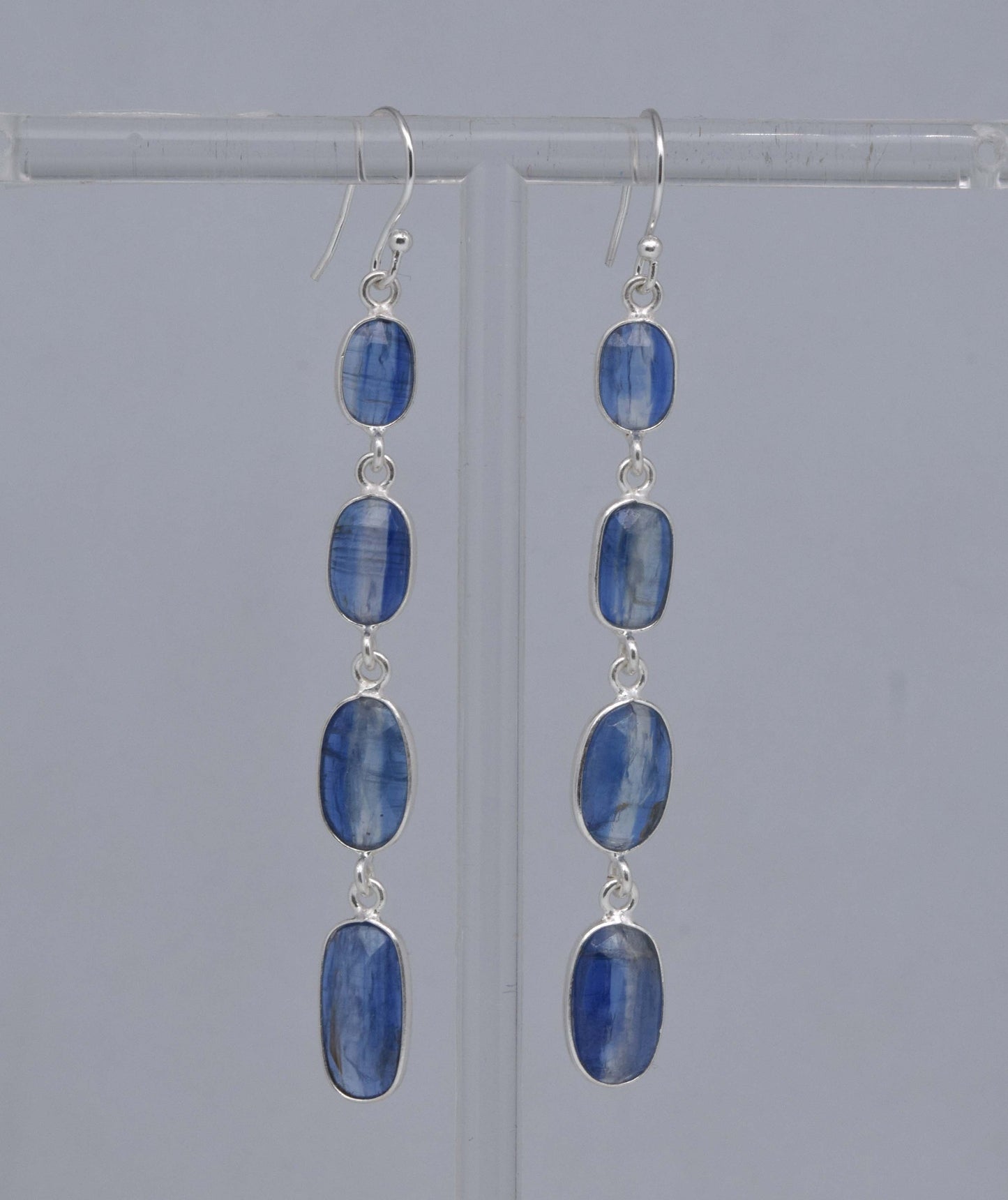 925 Solid Sterling Silver Faceted Blue Tanzanite Hook Earring-3 Inch