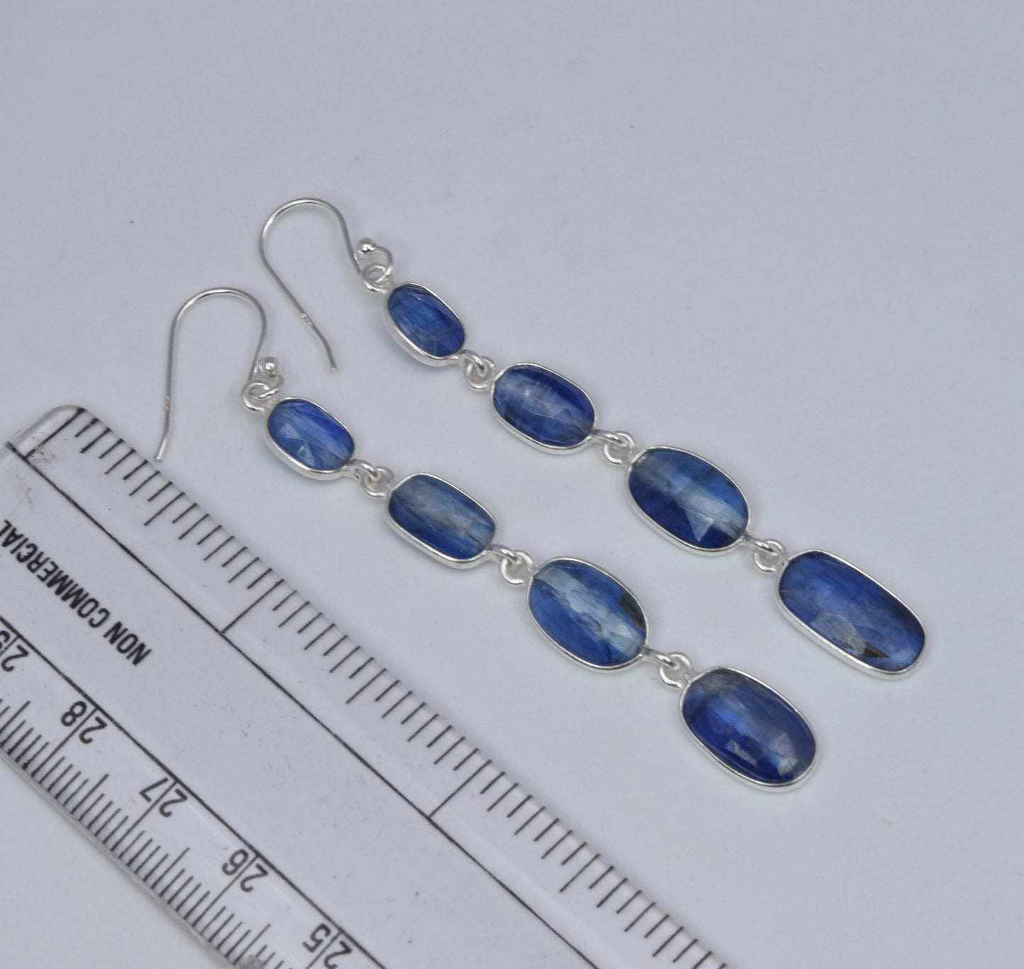 925 Solid Sterling Silver Faceted Blue Tanzanite Hook Earring-3 Inch