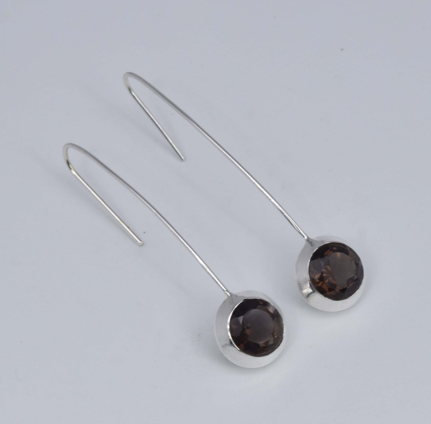925 Solid Sterling Silver Faceted Smoky Quartz Wire Earring-2.1 Inch