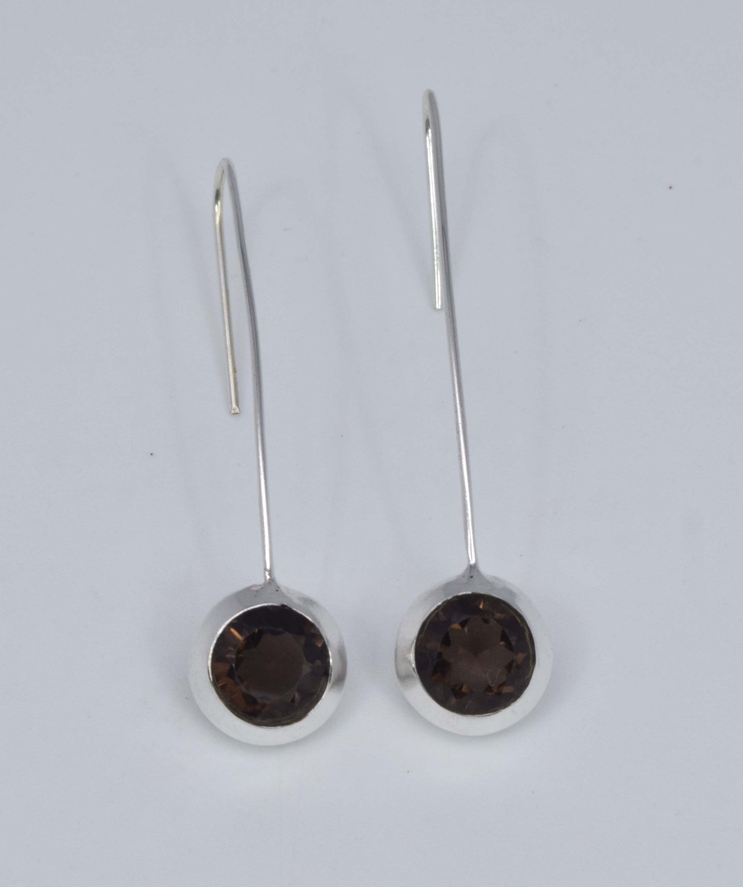 925 Solid Sterling Silver Faceted Smoky Quartz Wire Earring-2.1 Inch