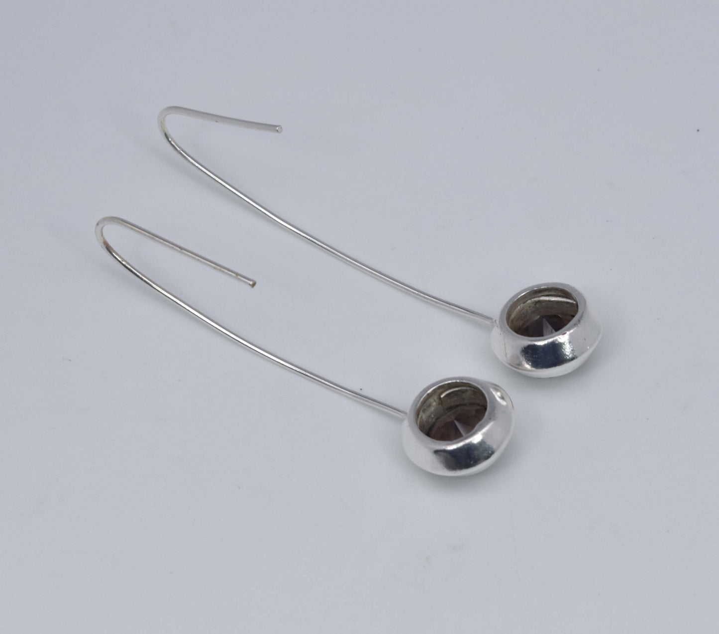925 Solid Sterling Silver Faceted Smoky Quartz Wire Earring-2.1 Inch