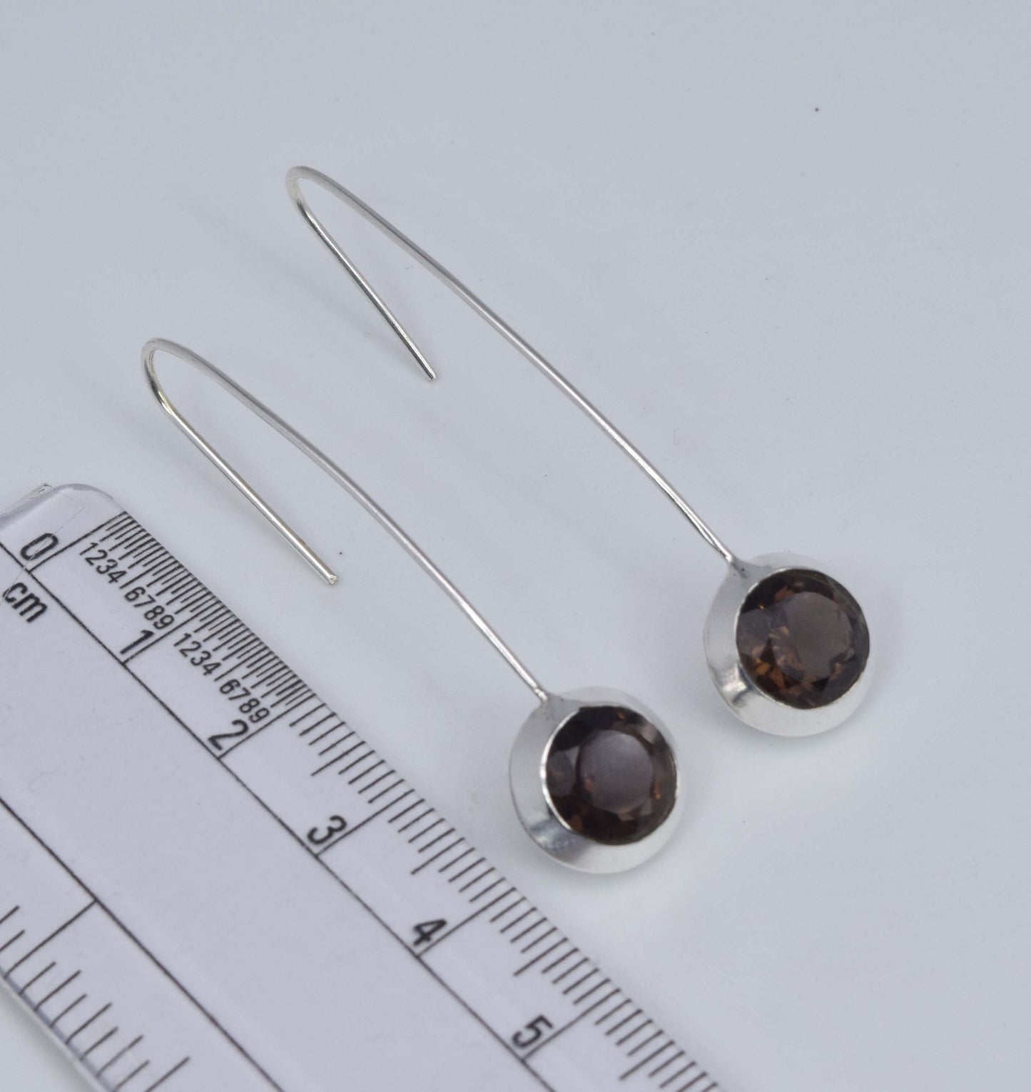 925 Solid Sterling Silver Faceted Smoky Quartz Wire Earring-2.1 Inch