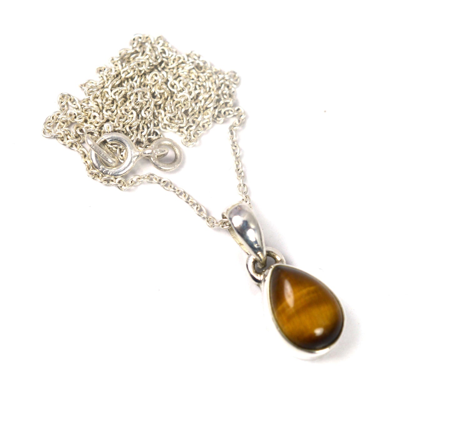 925 SOLID STERLING SILVER TIGER EYE CHAIN PENDANT- 18.7 INCH