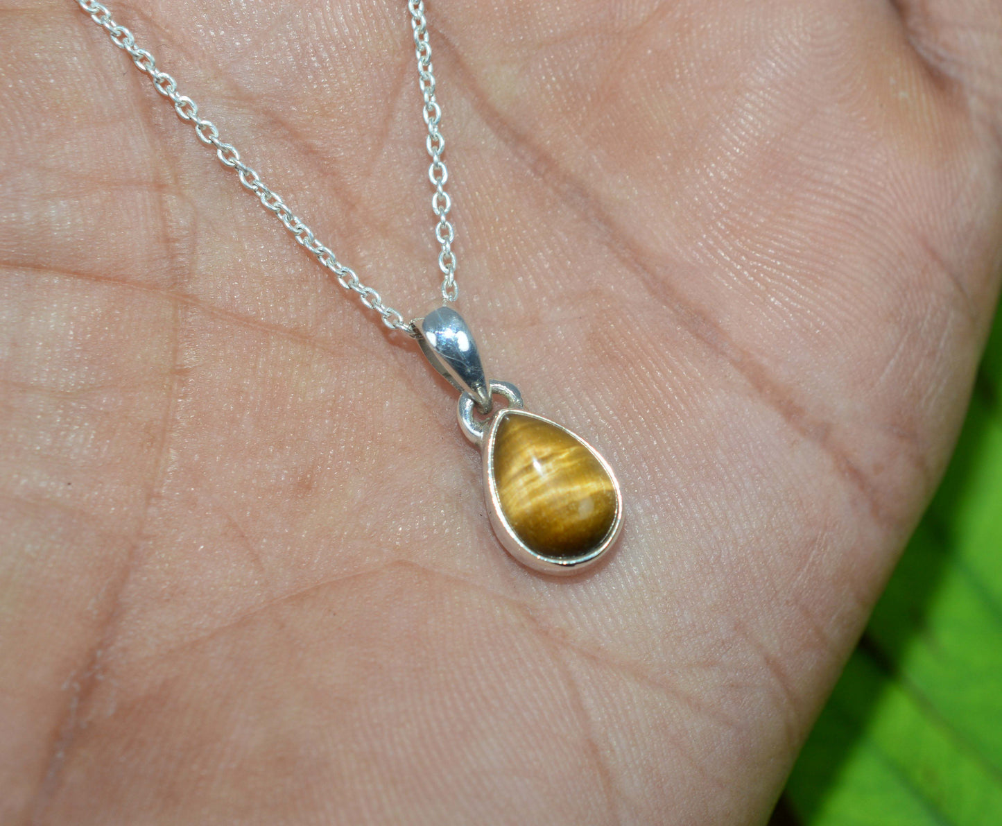 925 SOLID STERLING SILVER TIGER EYE CHAIN PENDANT- 18.7 INCH