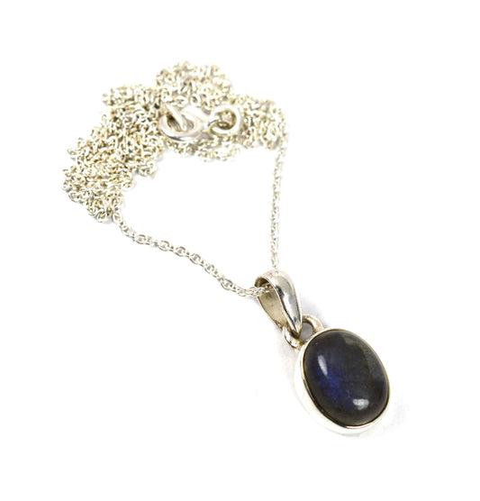 925 SOLID STERLING SILVER LABRADORITE CHAIN PENDANT- 18.7 INCH