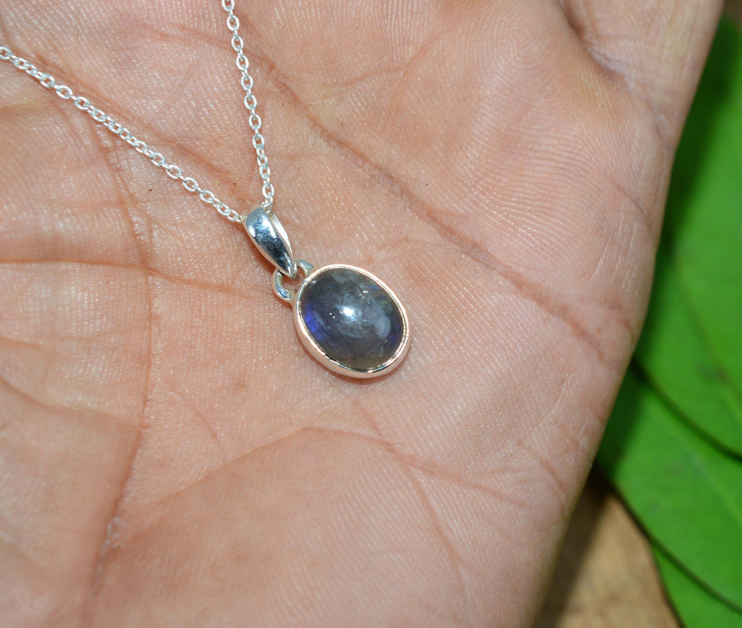925 SOLID STERLING SILVER LABRADORITE CHAIN PENDANT- 18.7 INCH