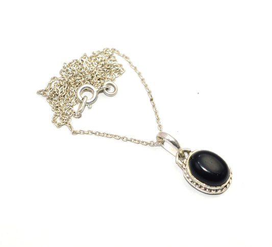 925 SOLID STERLING SILVER BLACK ONYX CHAIN PENDANT- 18.7 INCH