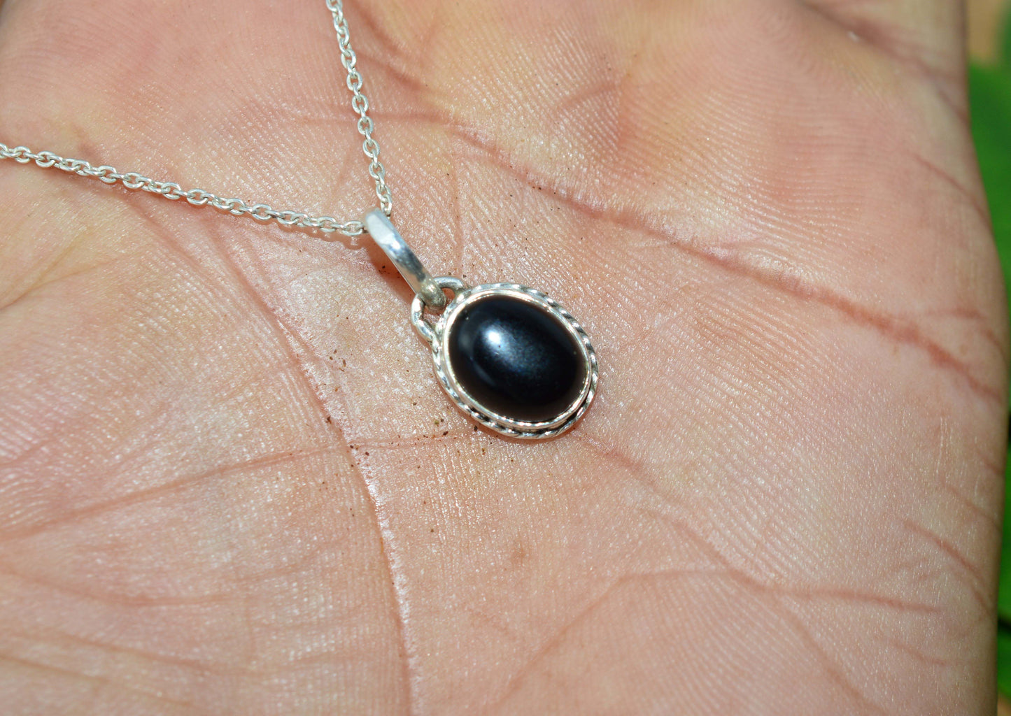 925 SOLID STERLING SILVER BLACK ONYX CHAIN PENDANT- 18.7 INCH