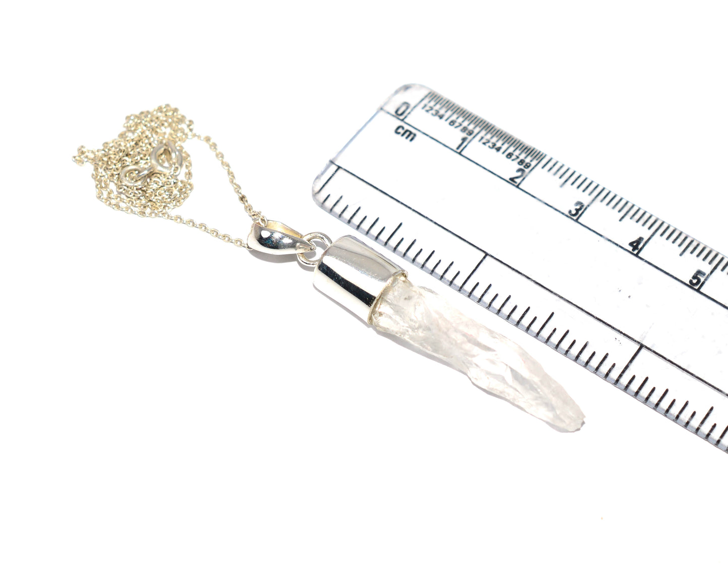 925 SOLID STERLING SILVER ROUGH WHITE CRYSTAL QUARTZ CHAIN PENDANT-18 INCH