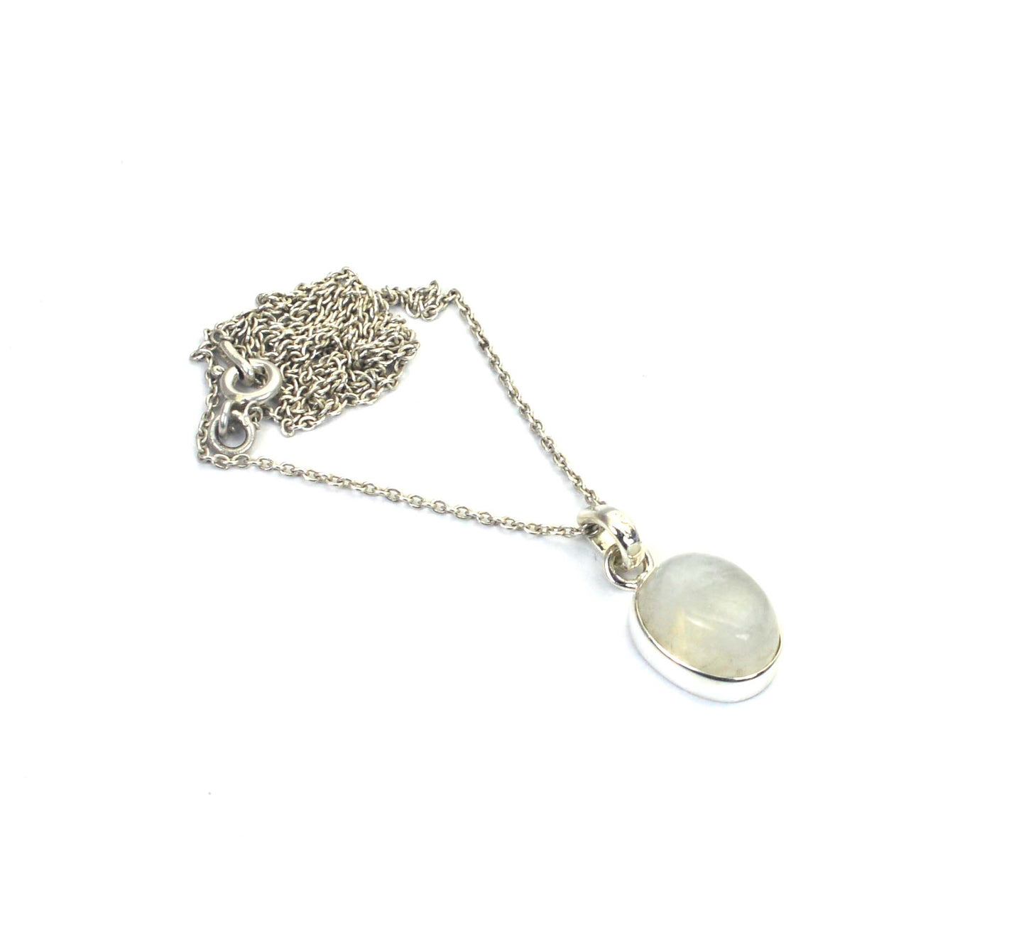 925 SOLID STERLING SILVER WHITE RAINBOW MOONSTONE CHAIN PENDANT -18.8 INCH