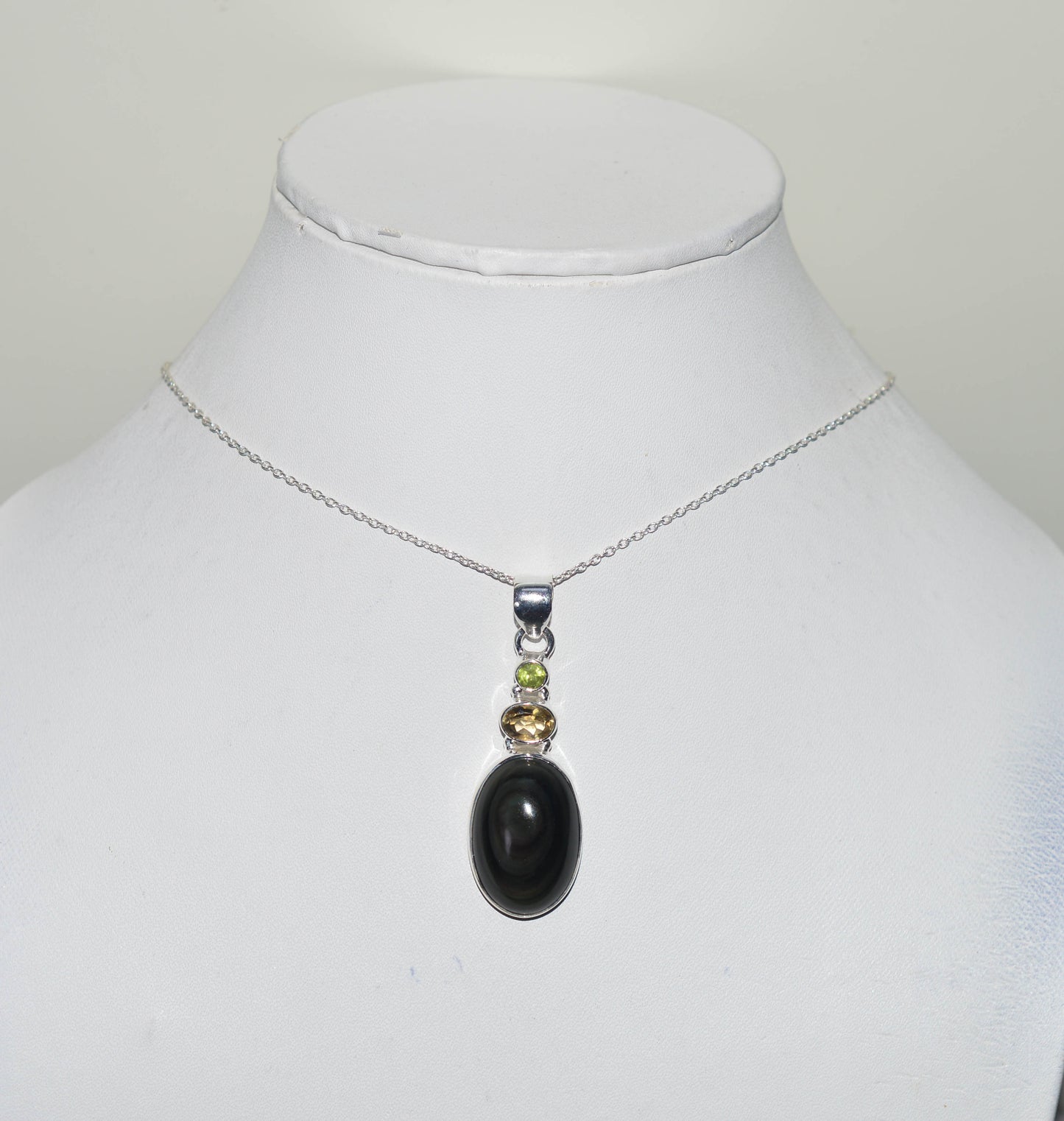 925 SOLID STERLING SILVER BLACK ONYX MIX STONE CHAIN PENDANT -19.7 INCH