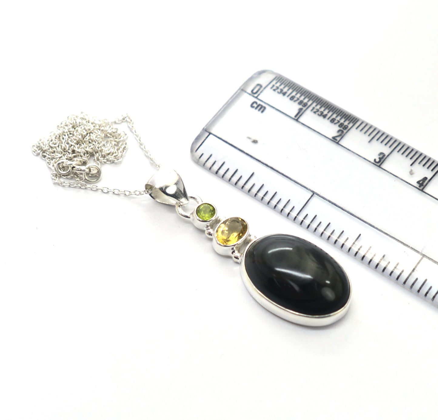925 SOLID STERLING SILVER BLACK ONYX MIX STONE CHAIN PENDANT -19.7 INCH