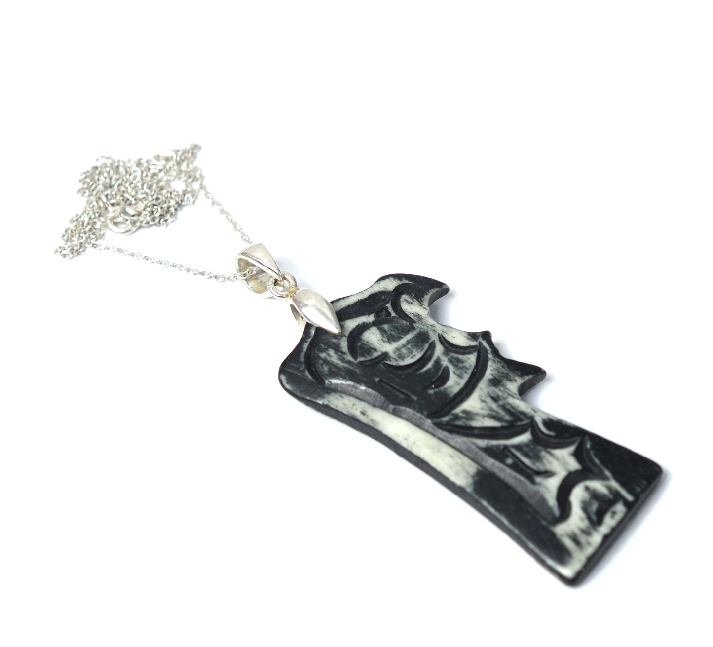 925 SOLID STERLING SILVER WOODEN CRAFTED CHAIN PENDANT -20.8 INCH