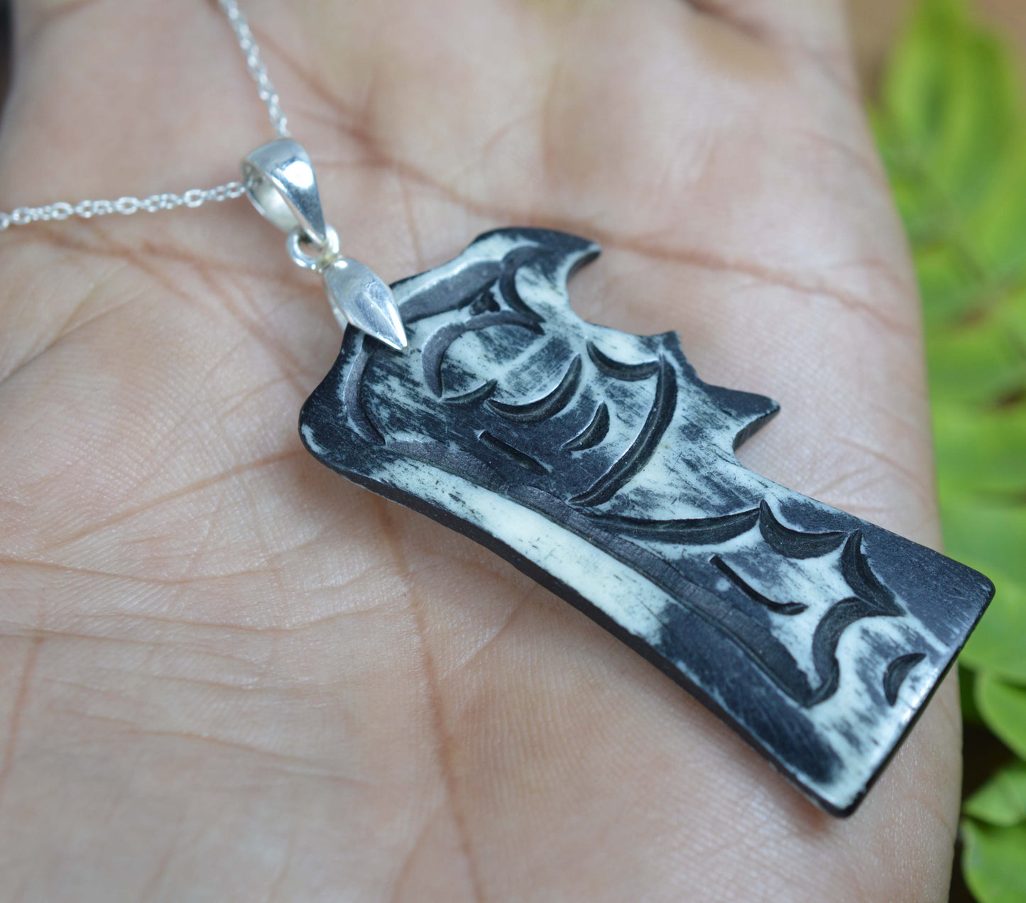 925 SOLID STERLING SILVER WOODEN CRAFTED CHAIN PENDANT -20.8 INCH