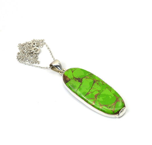 925 SOLID STERLING SILVER GREEN COPPER TURQUOISE CHAIN PENDANT -20.1 INCH