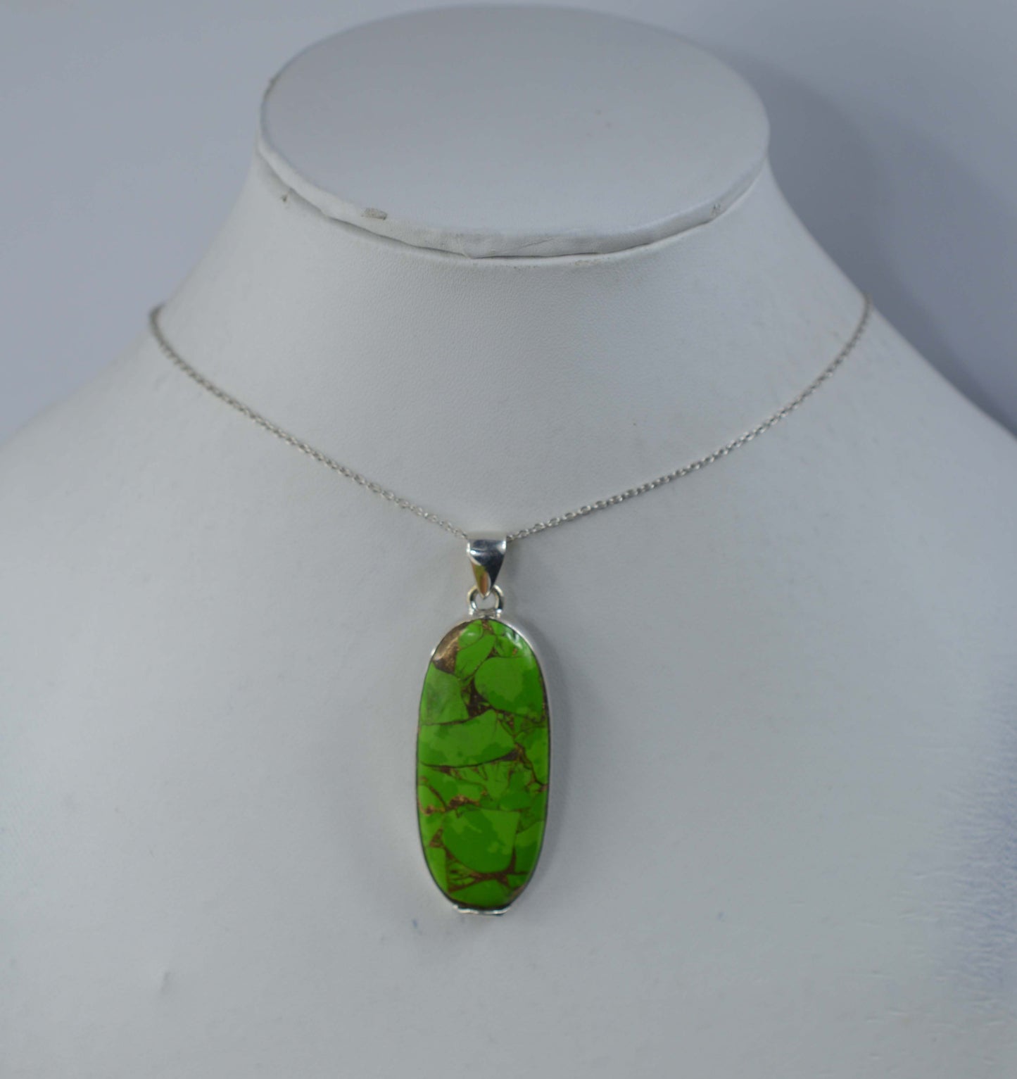 925 SOLID STERLING SILVER GREEN COPPER TURQUOISE CHAIN PENDANT -20.1 INCH
