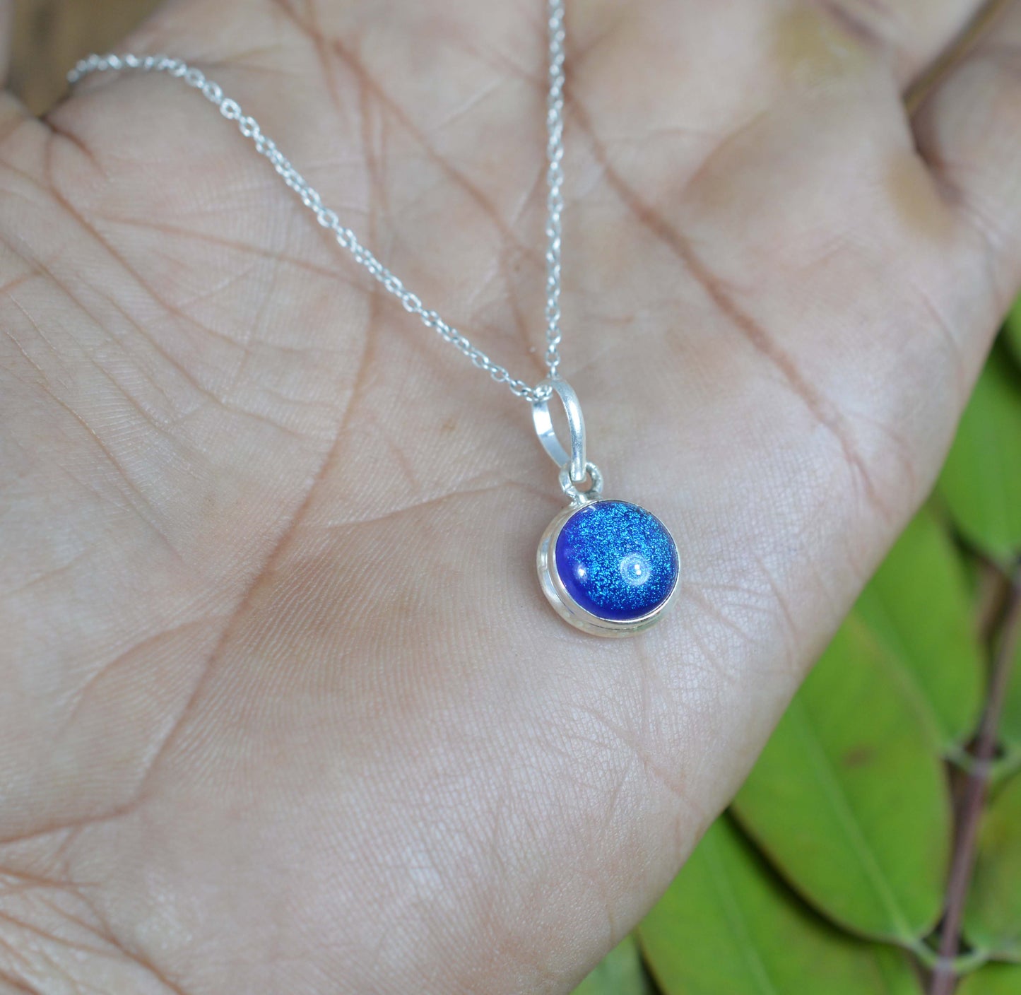 925 SOLID STERLING SILVER DICHO GLASS CHAIN PENDANT -18.8 INCH