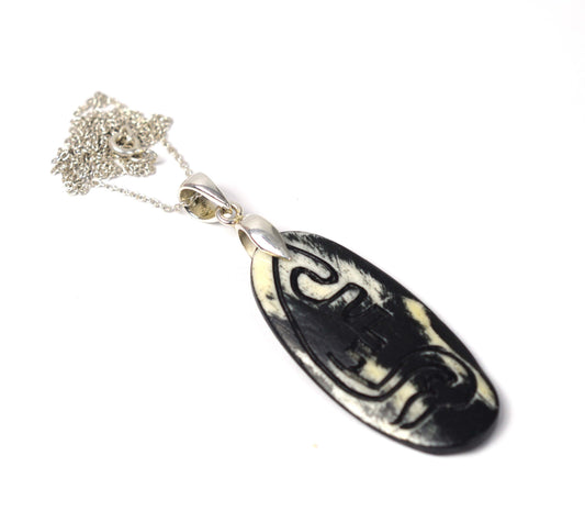 925 SOLID STERLING SILVER WODDEN CRAFTED CHAIN PENDANT -20.3 INCH
