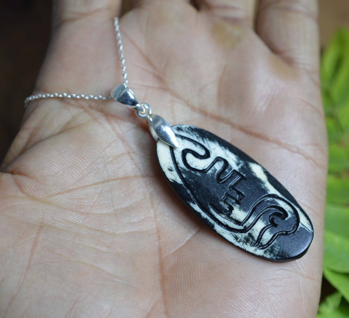 925 SOLID STERLING SILVER WODDEN CRAFTED CHAIN PENDANT -20.3 INCH