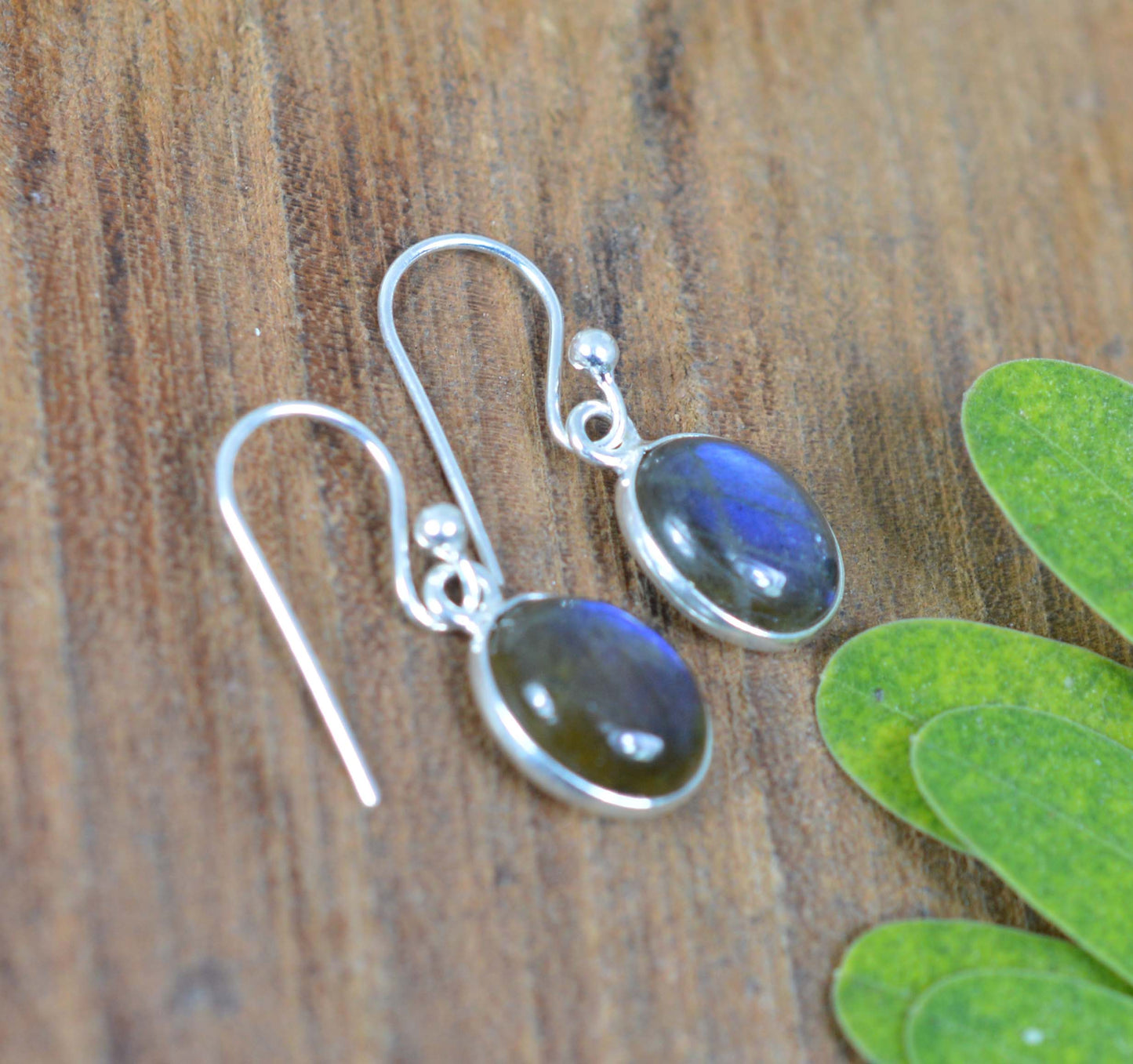 925 SOLID STERLING SILVER LABRADORITE HOOK EARRING -1 INCH