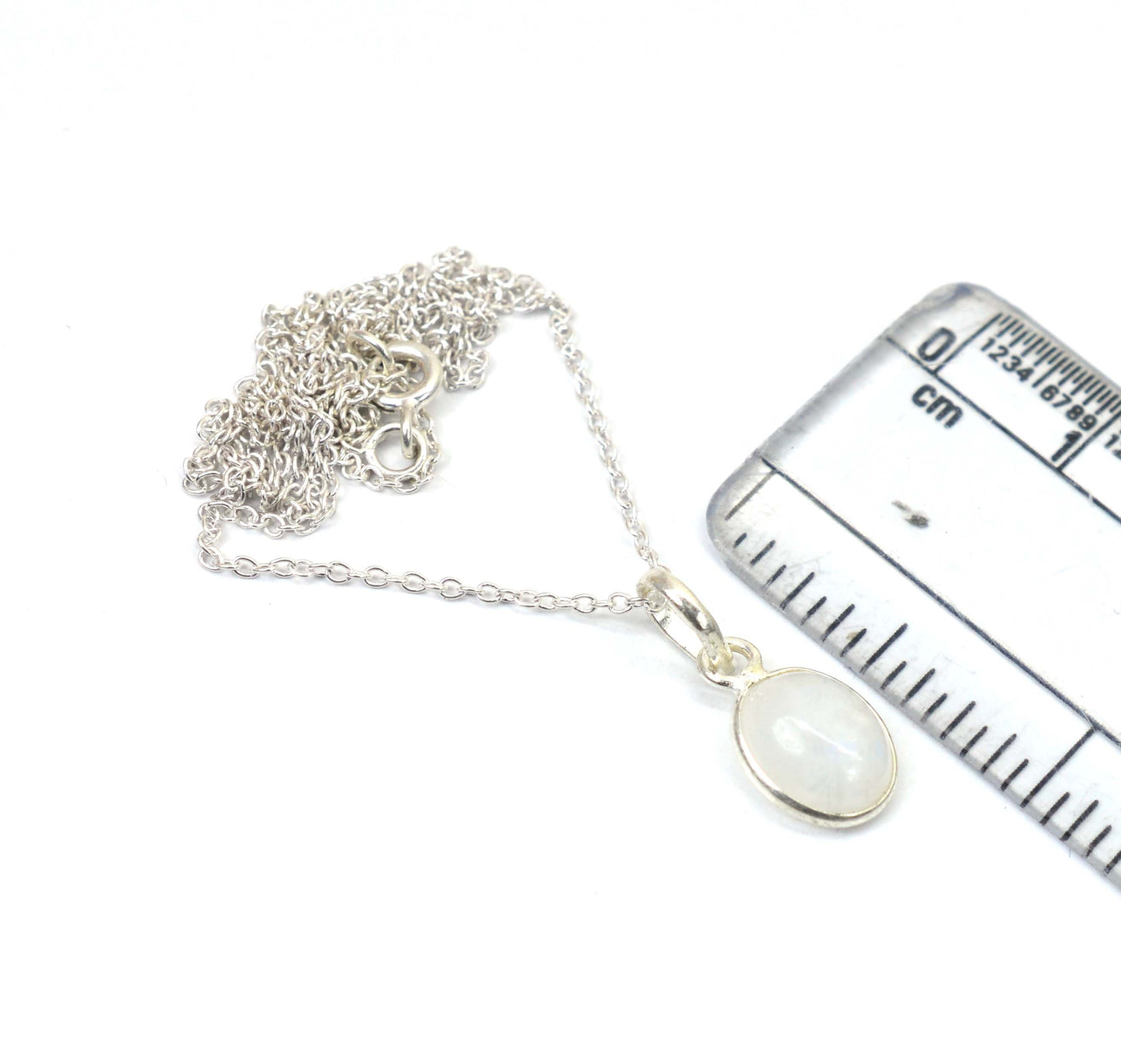 925 SOLID STERLING SILVER WHITE RAINBOW MOONSTONE CHAIN PENDANT -18.6 INCH
