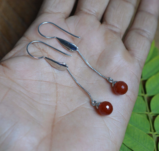 925 SOLID STERLING SILVER FACETED RED CARNELIAN HOOK EARRING-2.5 INCH