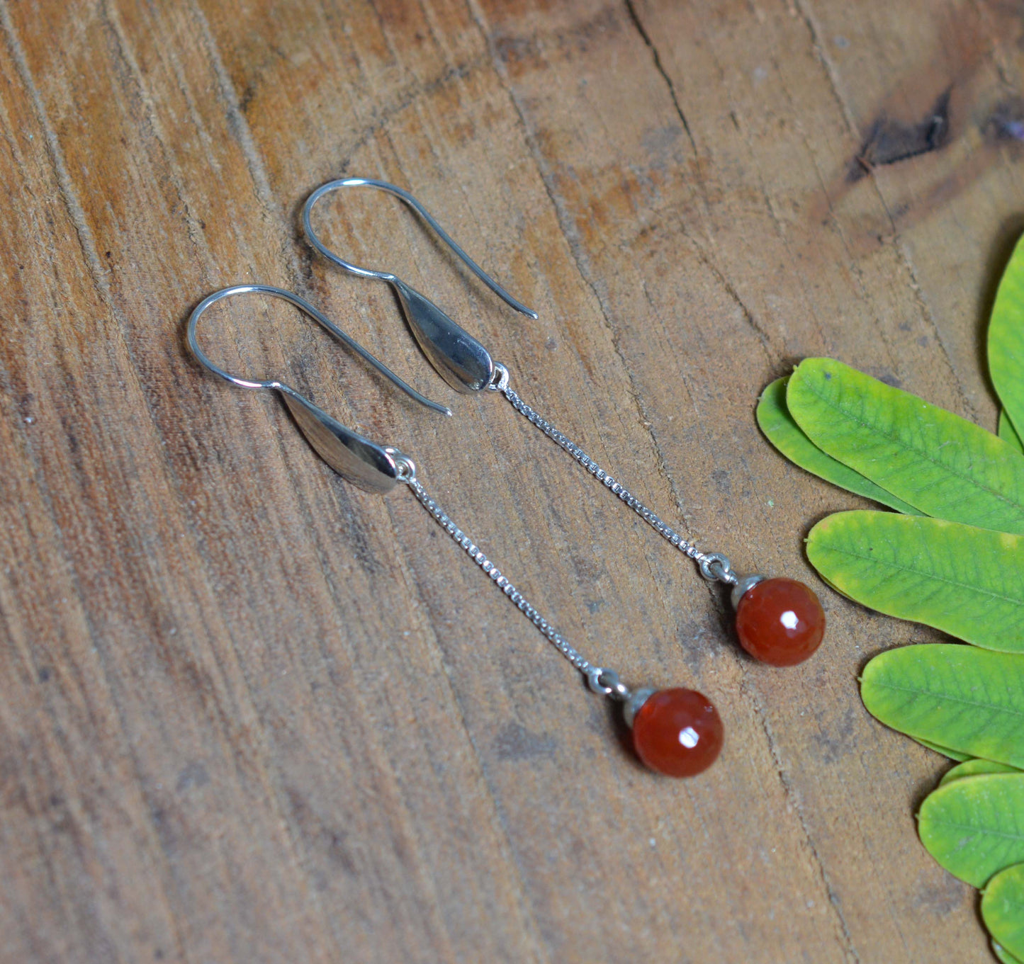 925 SOLID STERLING SILVER FACETED RED CARNELIAN HOOK EARRING-2.5 INCH
