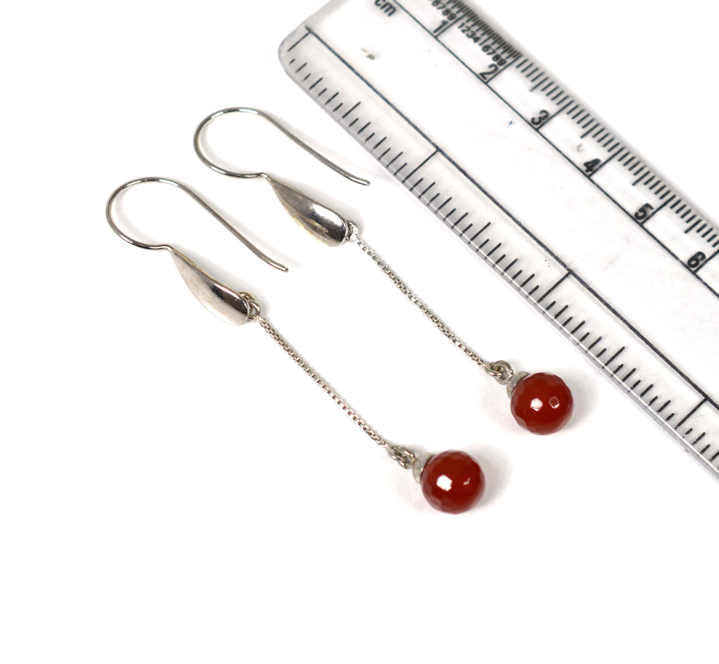 925 SOLID STERLING SILVER FACETED RED CARNELIAN HOOK EARRING-2.5 INCH