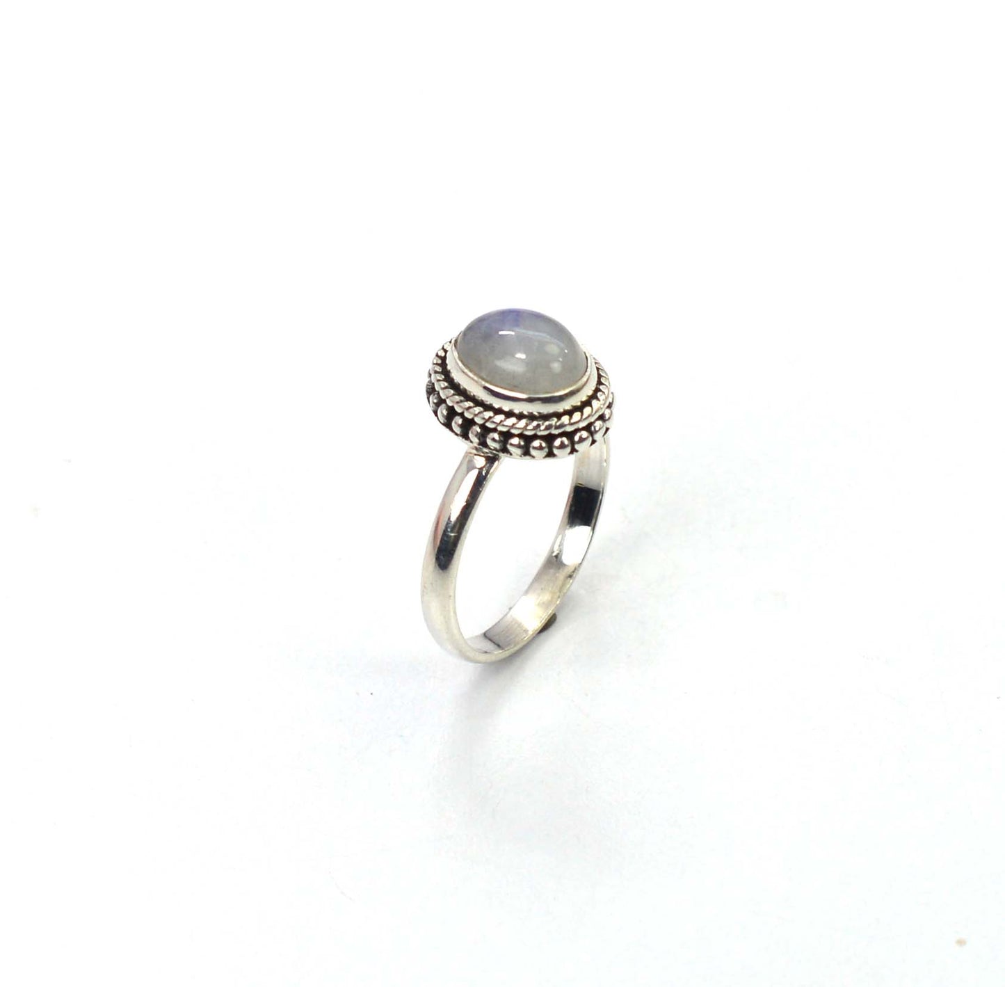 925 SOLID STERLING SILVER WHITE RAINBOW MOOSTONE RING -6 US